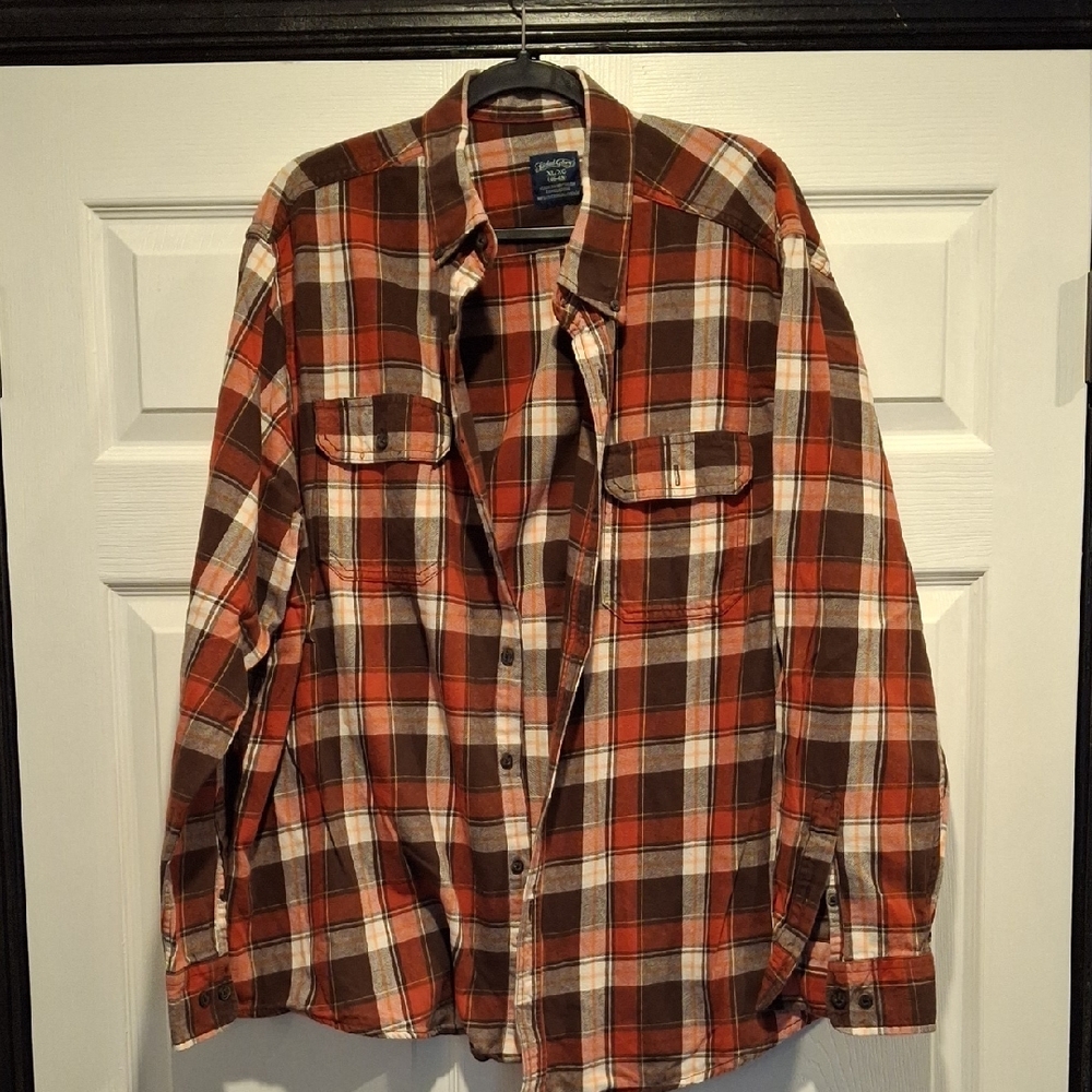 Faded Glory Brown and Orange Plaid Flannel Shirt